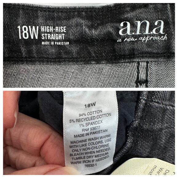 NEW ANA Womens High Rise Straight Jeans Black Dark Rinse Denim Plus Size 18W - Picture 8 of 8